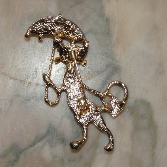 Sparkling Rhinestone Cool Cat, Kewl Kitty with Umbrella - Brooch Pin w/Gift Box - Picture 5 of 10